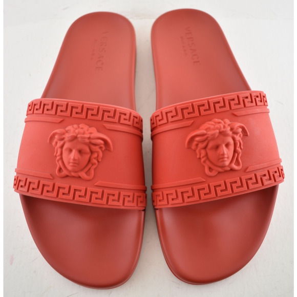 Versace Medusa Palazzo Red Rubber Logo Slide Pool Sandal Flip Flop Flat 44 11 main image 9